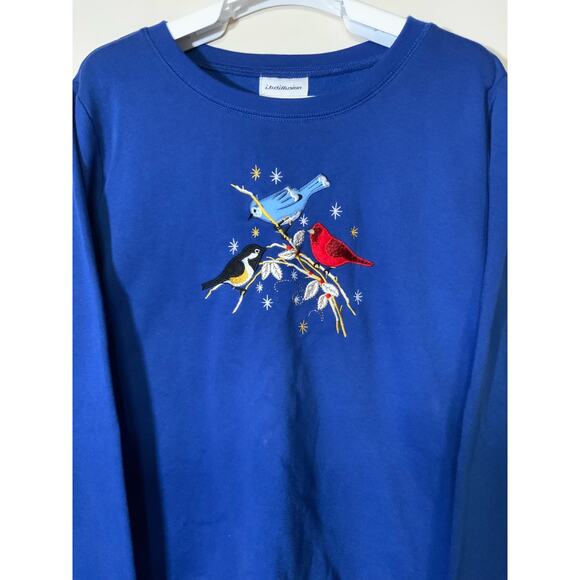 IB Diffusion Vintage Birds Crewneck Sweater Blue Women’s Size Large - Picture 2 of 6